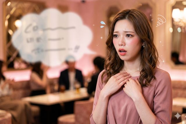 口から吹き出しを出して困る女性