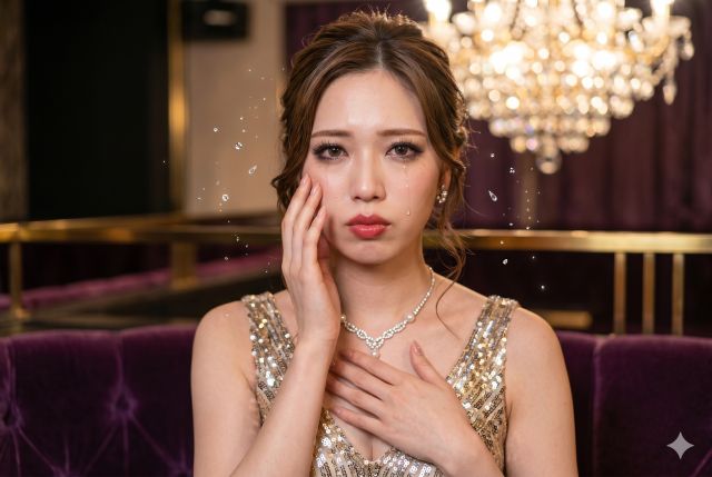 涙を流すドレスの女性
