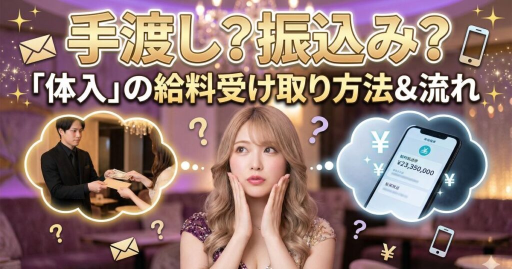 手渡し？振り込み？「体入」の給料受け取り方法&流れの文字とキャバ嬢