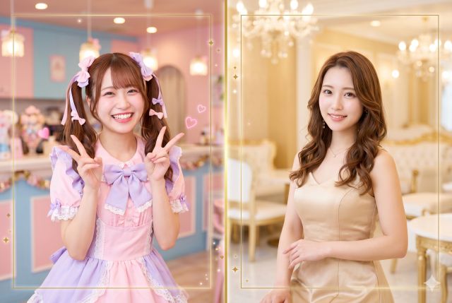 笑顔のコンカフェ嬢とキャバ嬢