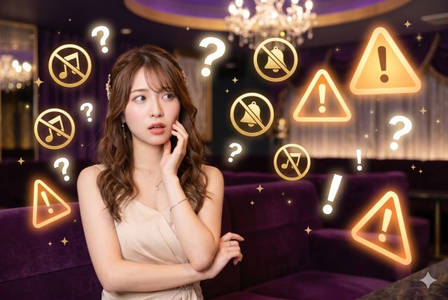 注意マークとハテナを浮かべ困っている様子の女性