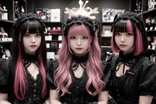 ゴスロリな3人の若い女性