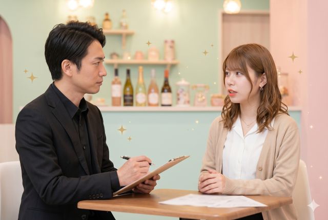面接しているスーツの男性と女性