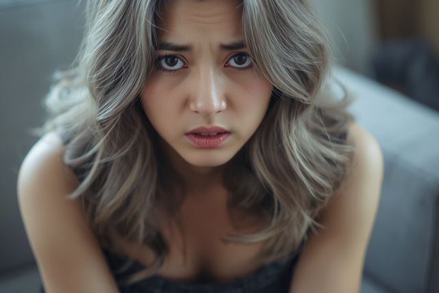 不安そうなグレーヘアの女性
