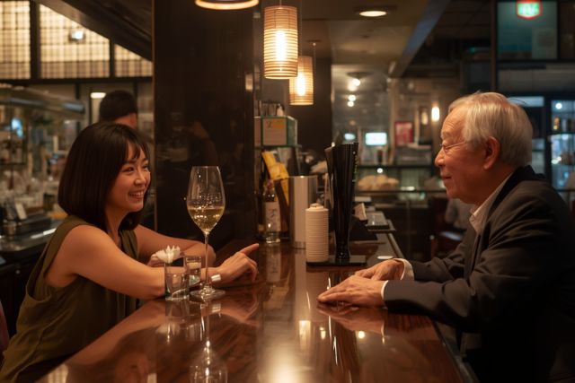 楽しく会話する女性と男性