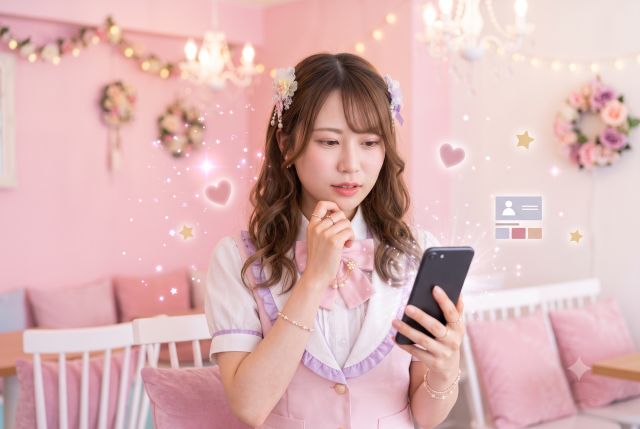 携帯を見て何かを考える女性