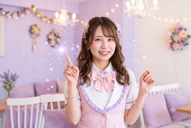 人差し指を立てる女性