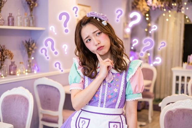 ハテナマークを浮かべるメイド服の女性