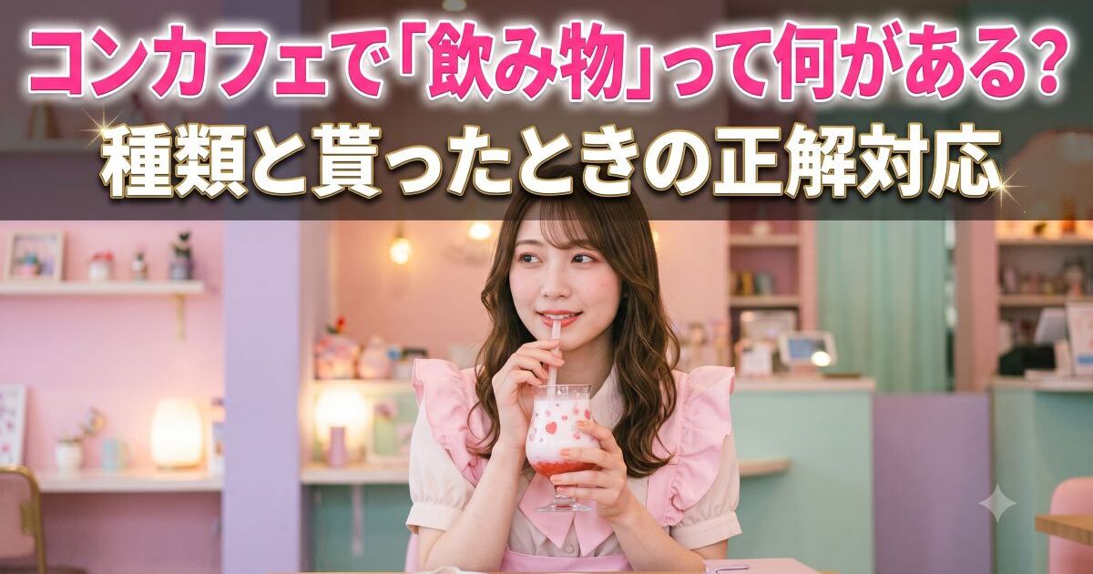 飲み物を飲むメイド服の女性