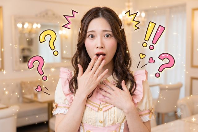 口元に手をあててビックリする様子のメイド服の女性