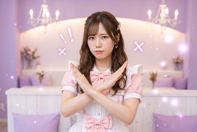 バツサインをするメイド服の女性