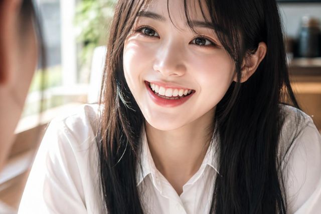 白い歯を見せて笑う爽やかな日本人女性