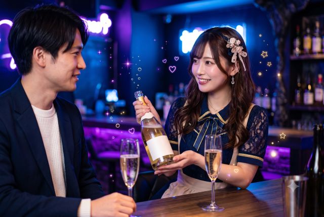 男性にシャンパンを勧める女性