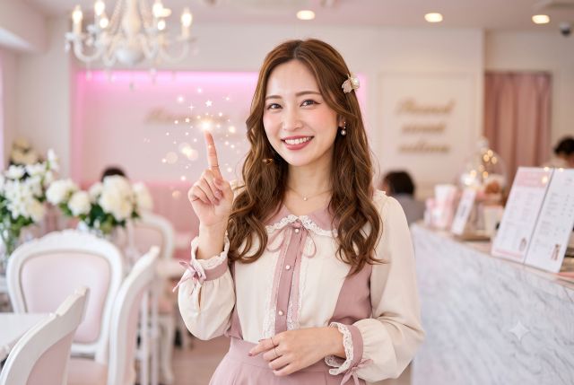 人差し指を立てる女性