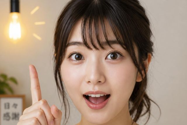 ハット気づいた感じの日本人の若い女性　
