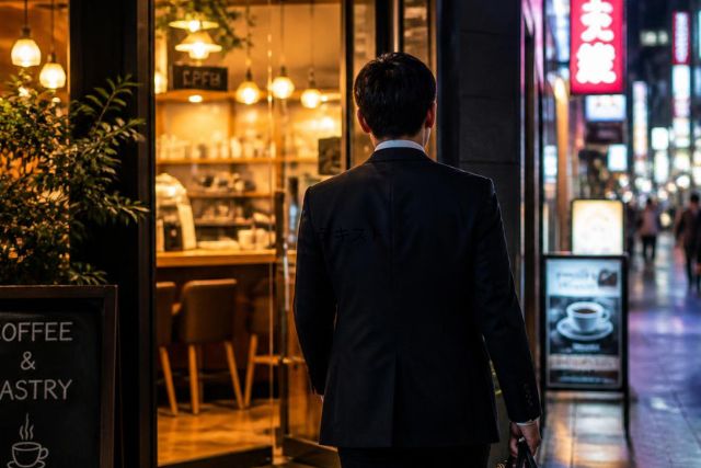 お店に入っていく様子の男性