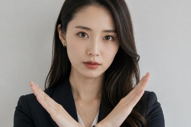 胸の前でバツマークを作る大人っぽい女性